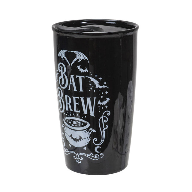 12 oz Black Ceramic Travel Mug - Bat Brew - Magick Magick.com