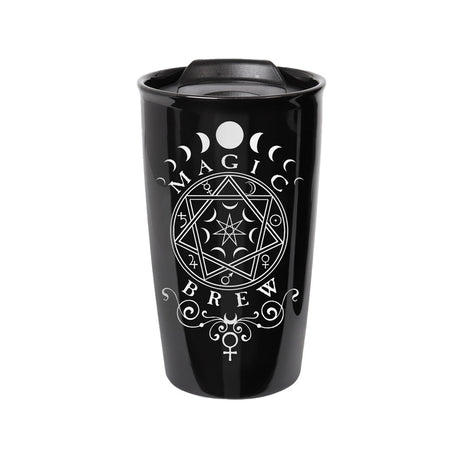 12 oz Black Ceramic Travel Mug - Magic Brew - Magick Magick.com