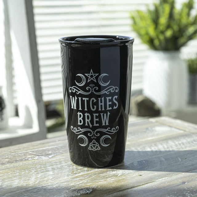 12 oz Black Ceramic Travel Mug - Witches Brew - Magick Magick.com