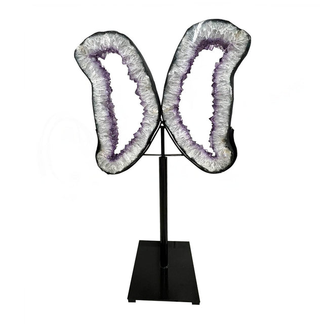 12" x 26" x 43" Amethyst Geode Slice Wings on Metal Stand - Magick Magick.com