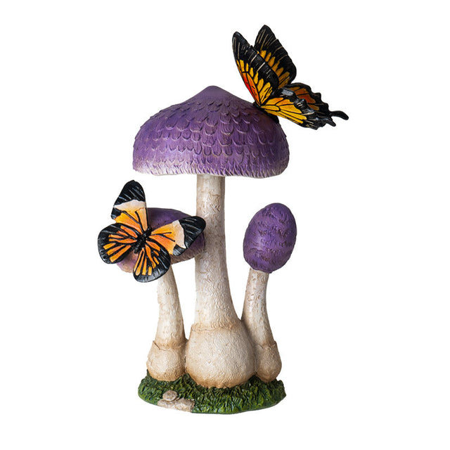 12.6" Purple Mushroom with Butterflies Statue - Magick Magick.com