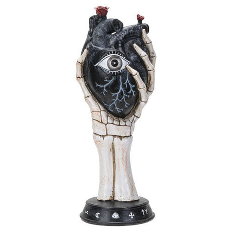 12.9" Black Heart with Skull Hand Statue - Magick Magick.com