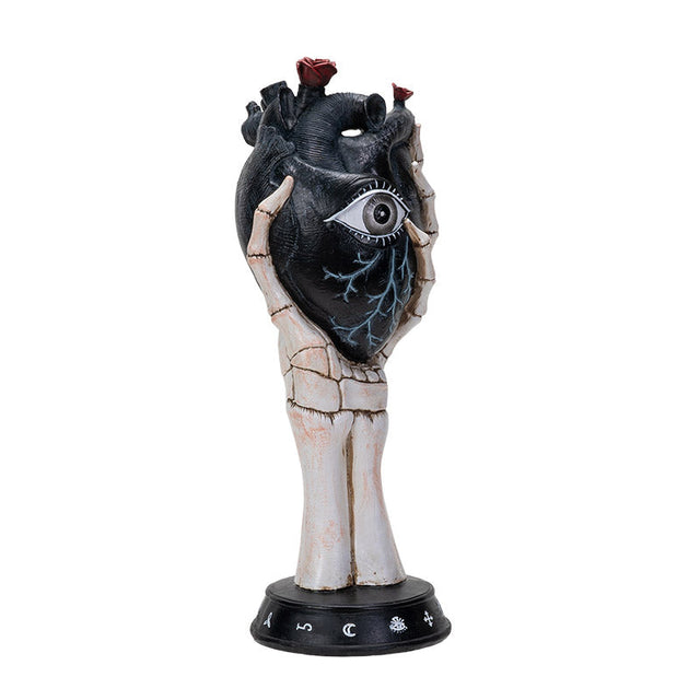 12.9" Black Heart with Skull Hand Statue - Magick Magick.com