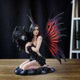 13" Fairy Statue - Night Fairy with Black Wolf - Magick Magick.com