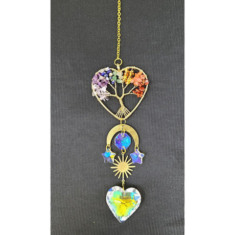 13" Sun Catcher - Chakra Gemstone with Heart Tree of Life - Magick Magick.com