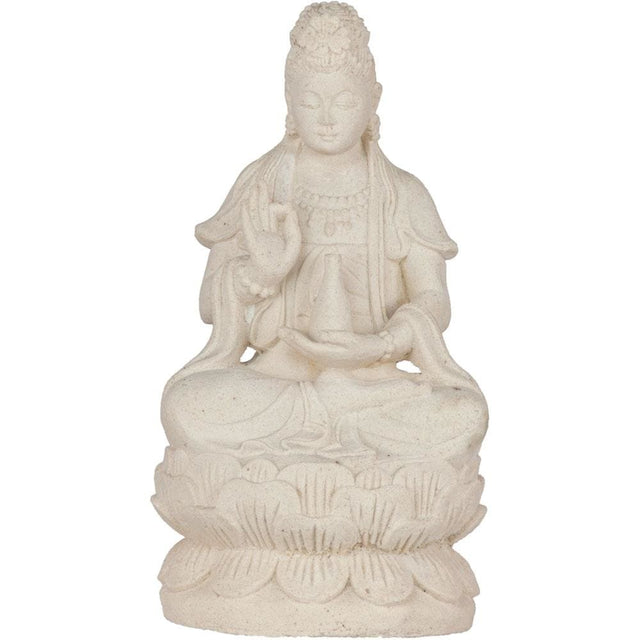 13" Volcanic Stone Statue - Kwan Yin - White - Magick Magick.com