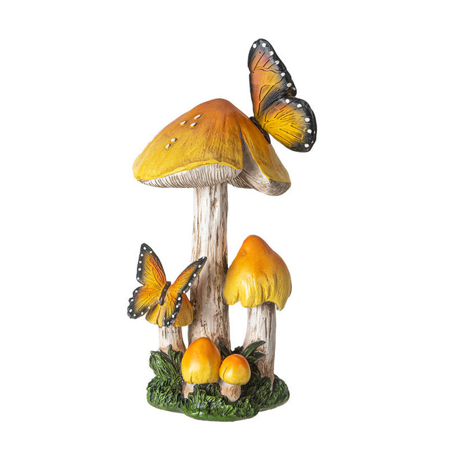 13" Yellow Mushroom with Butterflies Statue - Magick Magick.com