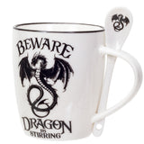 13 oz Ceramic Mug and Spoon Set - Beware Dragon Is Stirring - Magick Magick.com