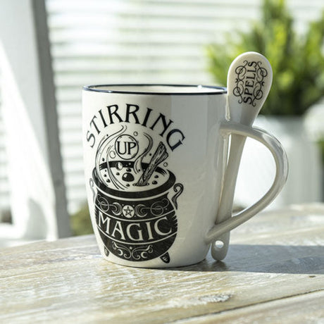 13 oz Ceramic Mug and Spoon Set - Stirring Up Magic - Magick Magick.com