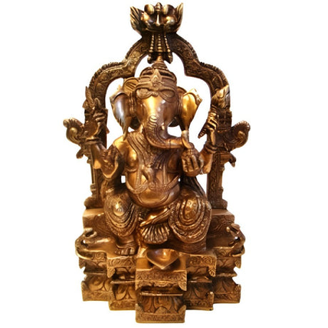 14" x 8" Lord Ganesh Solid Brass Statue - Magick Magick.com