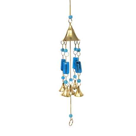16" Brass Wind Chime with Blue Beads - Magick Magick.com