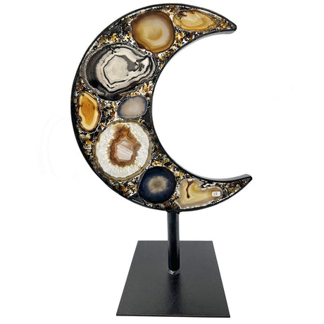 16.5" Natural Agate Crescent Moon on Metal Stand - Magick Magick.com