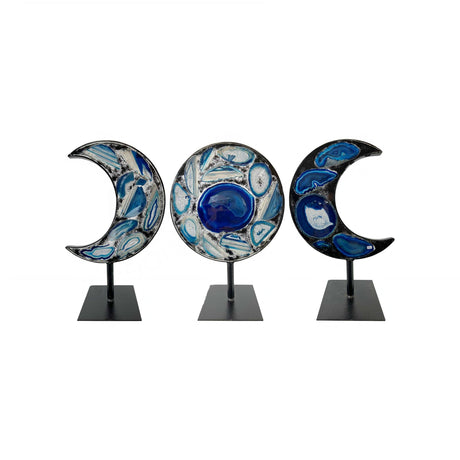 16.5" Triple Moon Blue Agate on Metal Stand (Set of 3) - Magick Magick.com