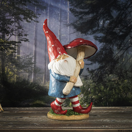 16.65" Gnome Statue - Walking with Mushroom - Magick Magick.com