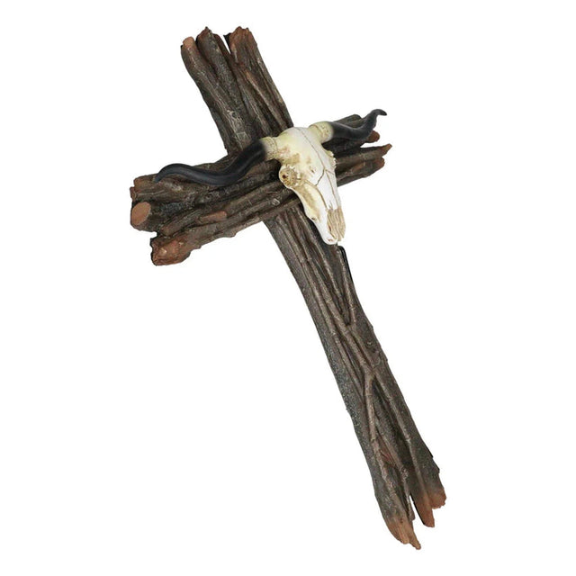 17" Western Crucifix Cow Skull Plaque - Magick Magick.com