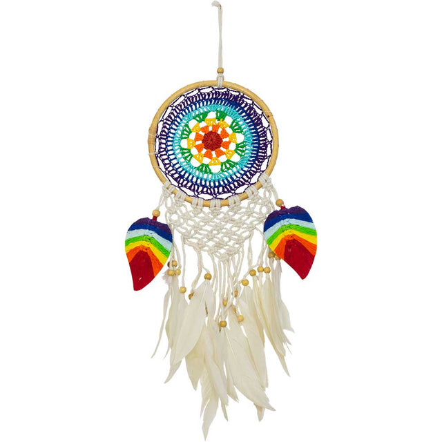 17.5" Boho Woven Chakra Dream Catcher with Natural Macrame Leaves - Magick Magick.com