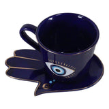 18 oz Ceramic Mug and Saucer Set - Evil Eye Blue - Magick Magick.com