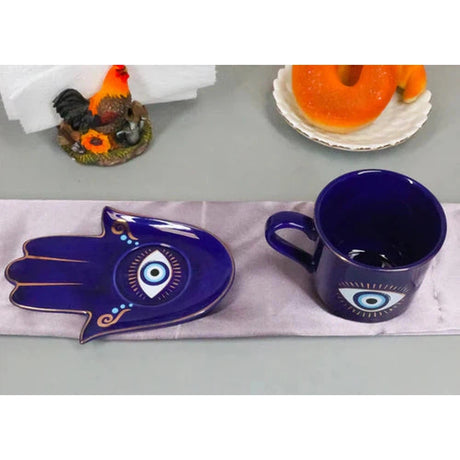 18 oz Ceramic Mug and Saucer Set - Evil Eye Blue - Magick Magick.com