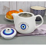 18 oz Ceramic Tea Pot - Evil Eye White - Magick Magick.com