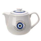 18 oz Ceramic Tea Pot - Evil Eye White - Magick Magick.com