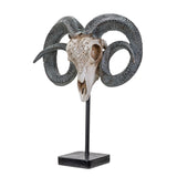 18.5" Carved Ram Skull on Stand Statue - Magick Magick.com