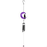 19" Purple Crescent Moon with Black Cat Wind Chime - Magick Magick.com