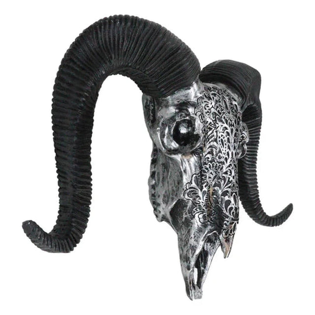 19.3" Carved Resin Cow Skull in Silver - Magick Magick.com