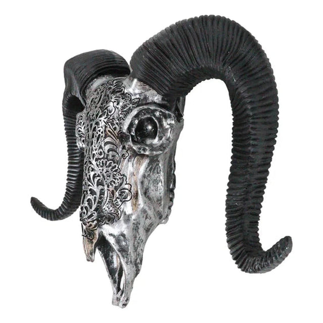 19.3" Carved Resin Cow Skull in Silver - Magick Magick.com