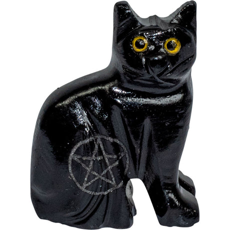 1.5" Black Onyx Cat with Pentacle - Magick Magick.com