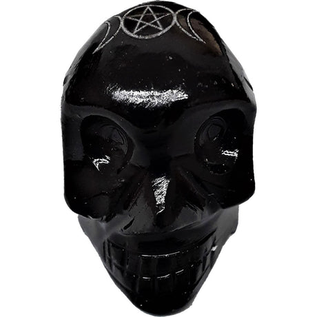 1.5" Black Onyx Skull with Triple Moon Pentacle - Magick Magick.com