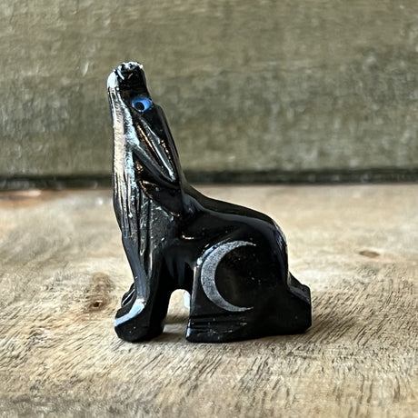 1.5" Black Onyx Wolf with Moon - Magick Magick.com