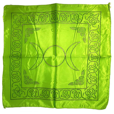 21" Satin Altar Cloth - Triple Moon Pentagram on Lime Green & Gold - Magick Magick.com