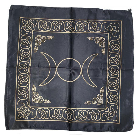 21" Satin Altar Cloth - Triple Moon on Black & Gold - Magick Magick.com