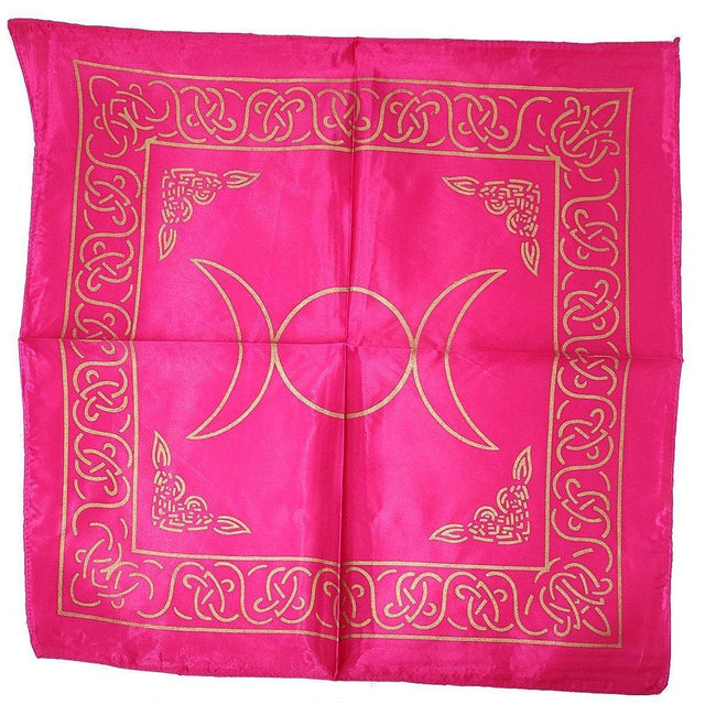 21" Satin Altar Cloth - Triple Moon on Hot Pink & Gold - Magick Magick.com