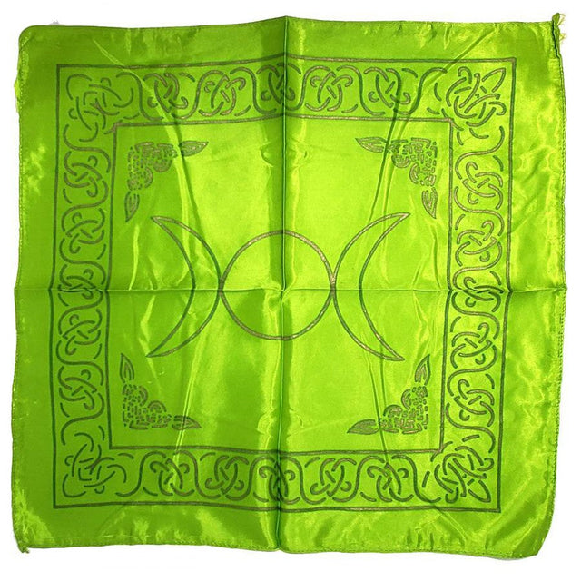 21" Satin Altar Cloth - Triple Moon on Lime Green & Gold - Magick Magick.com