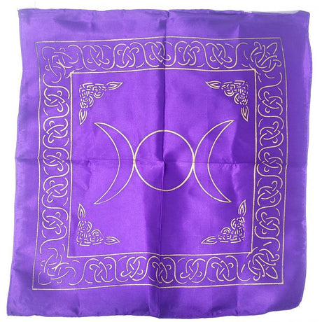 21" Satin Altar Cloth - Triple Moon on Purple & Gold - Magick Magick.com