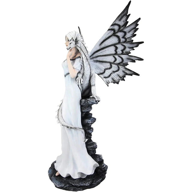 21.5" Fairy Statue - Black and White Fairy with Dragon - Magick Magick.com