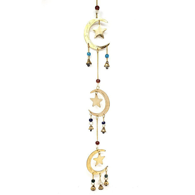 22" 3-Stars And Moons Brass Wind Chime - Magick Magick.com
