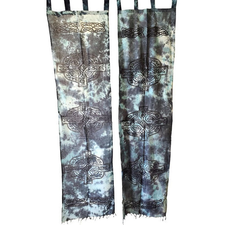 22" x 72" Celtic Cross Blue Tie Dye Cotton Curtain (Set of 2) - Magick Magick.com