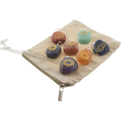 24" Chain with Chakra Tumbled Stone Pendants (Set of 7) - Magick Magick.com