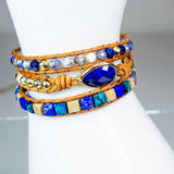 24" Wrap Bracelet Leather & Imperial Jasper with Lapis Accent - Magick Magick.com