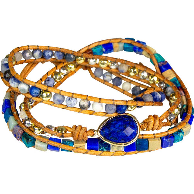 24" Wrap Bracelet Leather & Imperial Jasper with Lapis Accent - Magick Magick.com