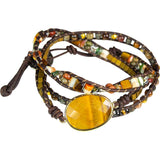 24" Wrap Bracelet Leather & Mixed Gemstones with Tiger Eye Accent - Magick Magick.com