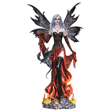 24.5" Fairy Statue - Fire Fairy with Black Dragon - Magick Magick.com