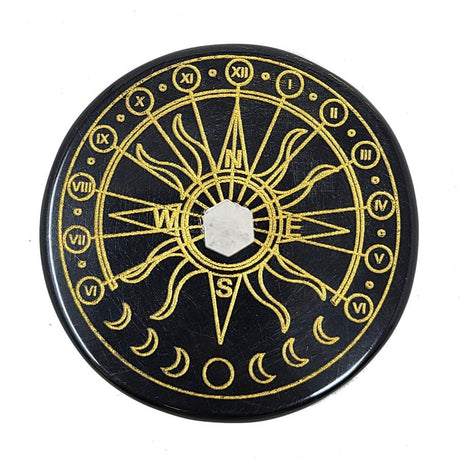 3" Black Agate Altar Tile - Celestial Sun with Crystal Quartz - Magick Magick.com
