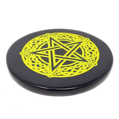 3" Black Agate Altar Tile - Celtic Pentagram - Magick Magick.com