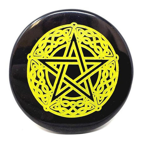 3" Black Agate Altar Tile - Celtic Pentagram - Magick Magick.com