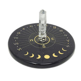 3" Black Agate Altar Tile - Sun Moon Phase Clock with Crystal Quartz - Magick Magick.com