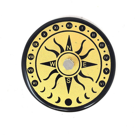 3" Black Agate Altar Tile - Sundial with Crystal Quartz - Magick Magick.com