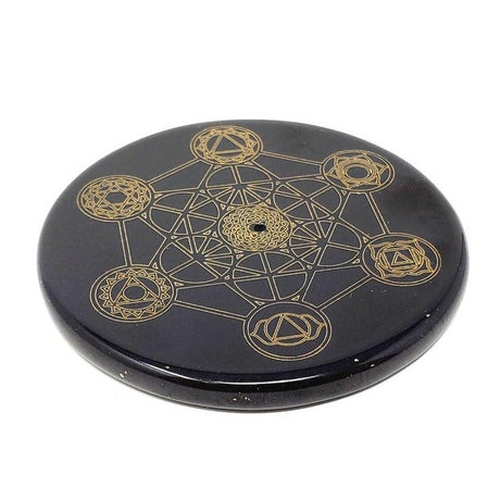 3" Black Agate Incense Burner - Geometric Metatron Chakras - Magick Magick.com